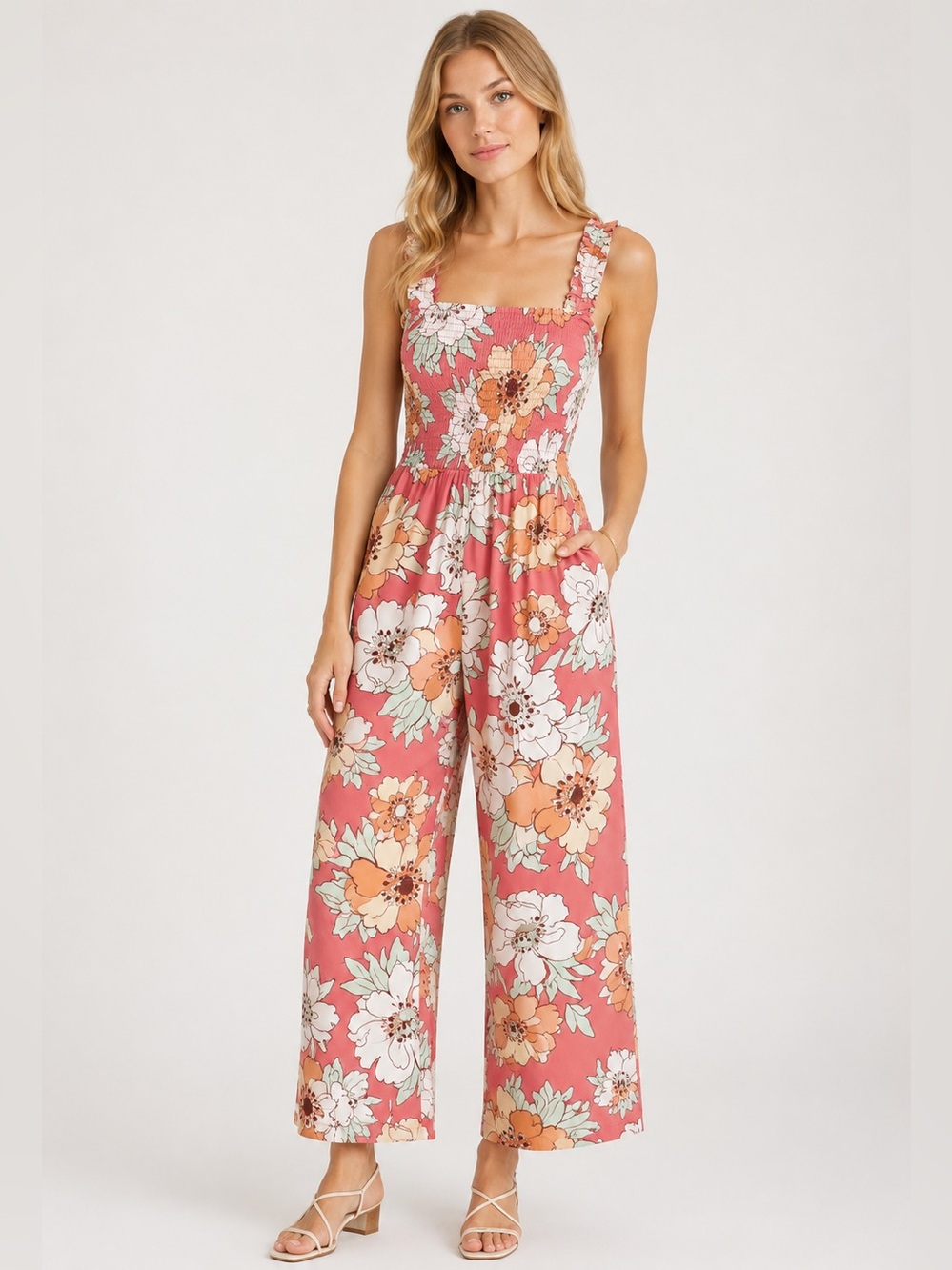 Aritzia Wilfred Chianti floral jumpsuit warm Sienna Subtle Mints 2XS